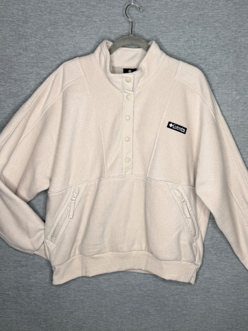 Vintage Columbia Cream Fleece Snap Pullover XL Oversized Gorpcore Jacket